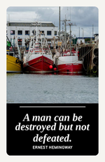 Metal bookmark, Destroyed But Not Defeated by Hemingway, fishing boats photograph