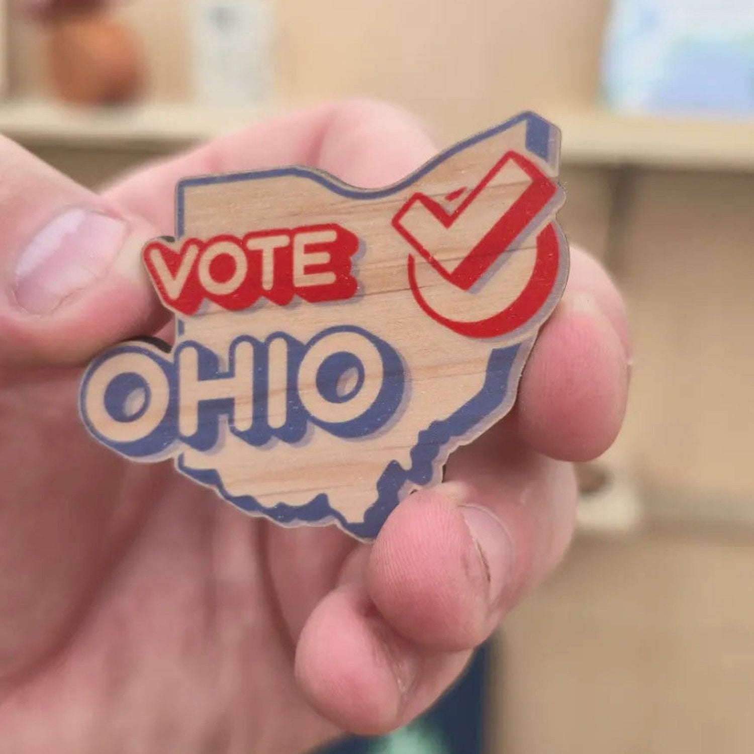 Vote Ohio cherry wood magnet sample from Ohio wholesale pack