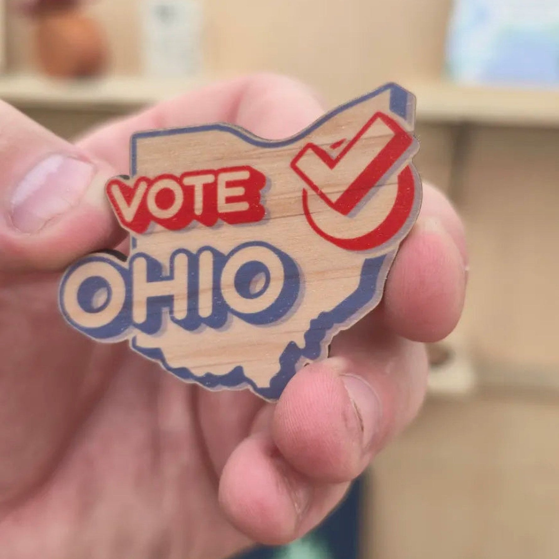 Vote Ohio cherry wood magnet sample from Ohio wholesale pack