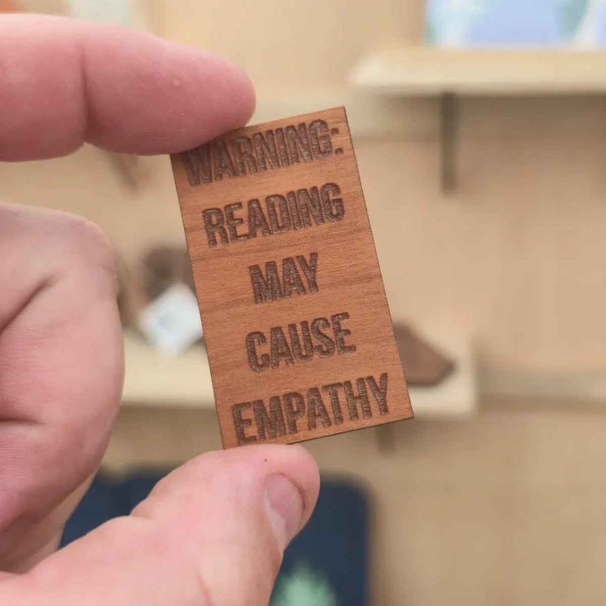 Warning reading may cause empathy cherry wood sticker